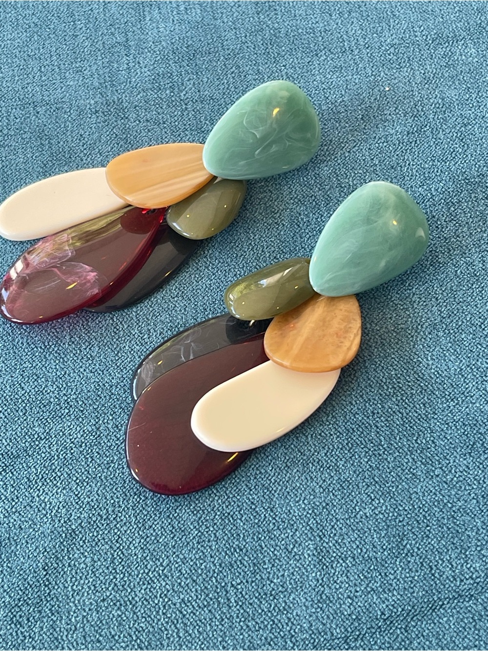 Multicolor Resin Drop Statement Earrings - Green, Olive, Peach, White, Burgundy